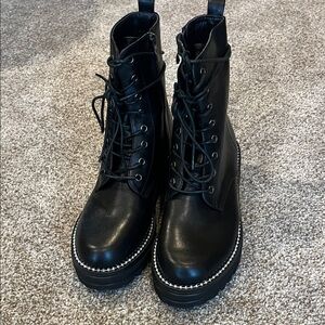 Nordstrom Black Combat Boots with Silver Accents